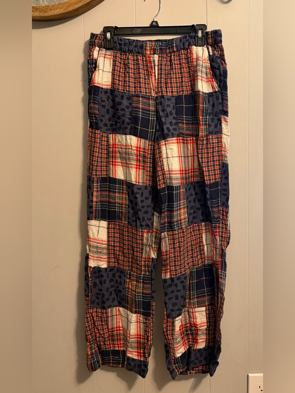 Patchwork Plaid Lounge Pants - Navy Multi
